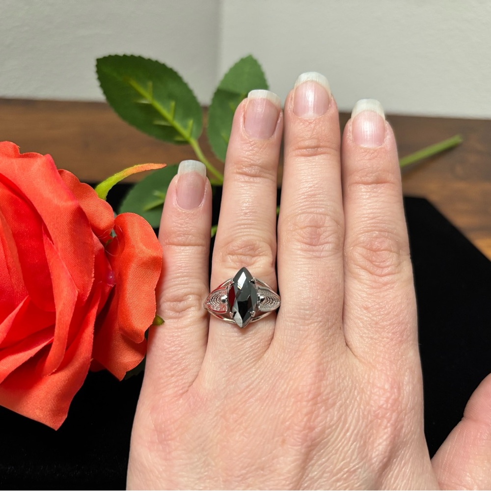 Sterling Silver Black Spinel Ring | Vintage Style Statement Ring Sz 6